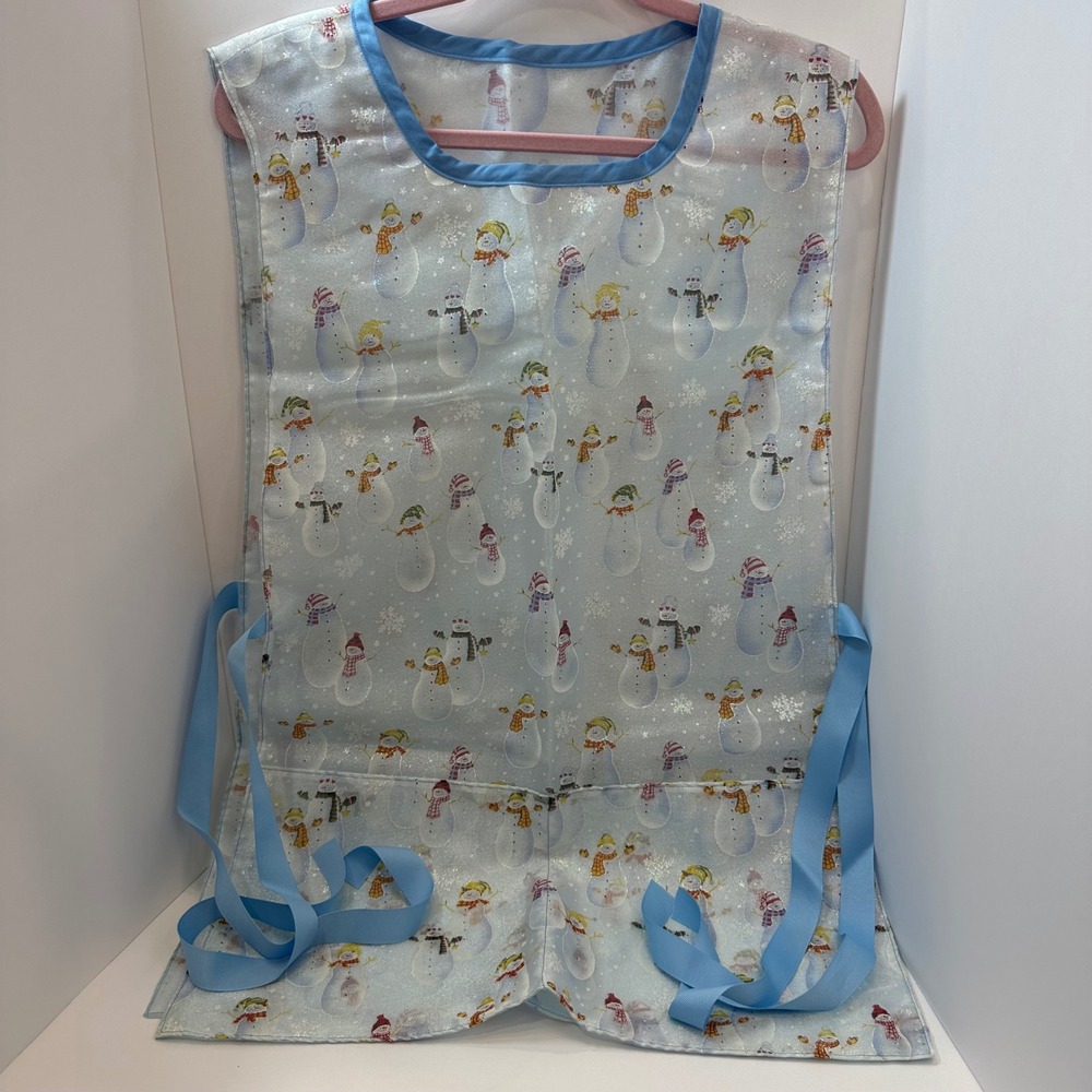 Handmade Christmas Snowman Tabard Apron Bl Glitter Holiday Smock Side Tie Pocket - Picture 2 of 9
